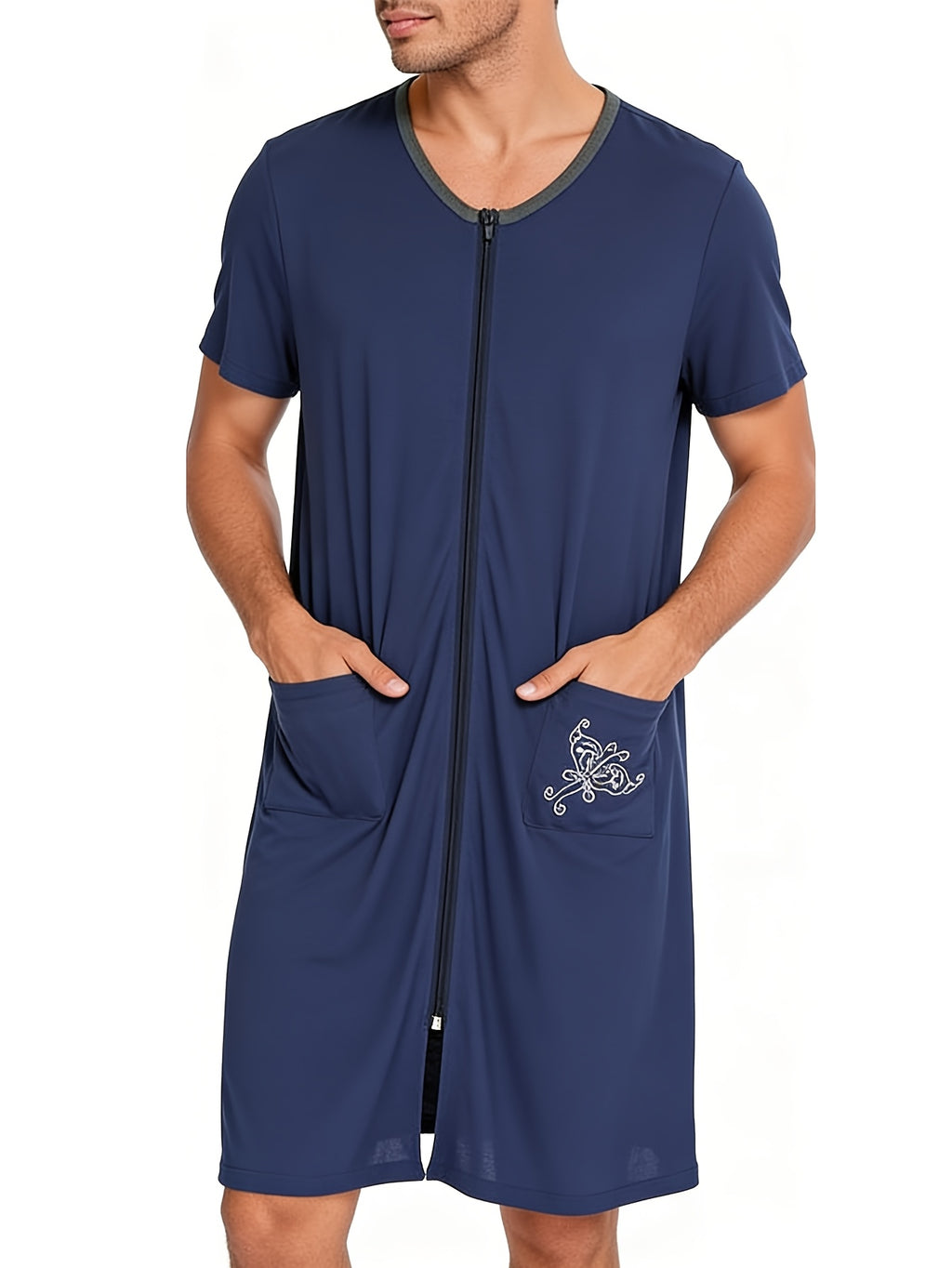 Men's zip front short sleeve lounge robe