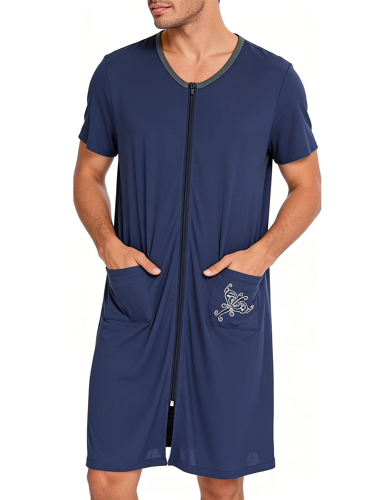 Men's zip front short sleeve lounge robe