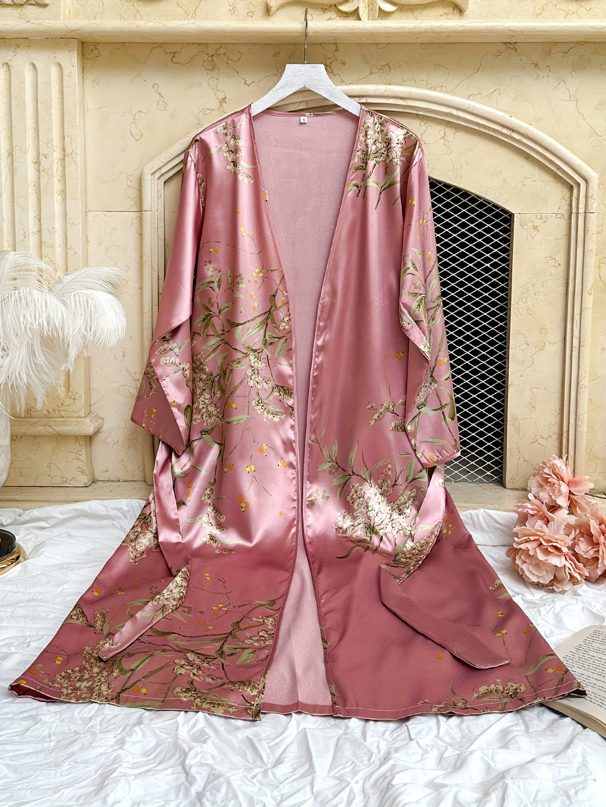 Women's floral satin dressing gown