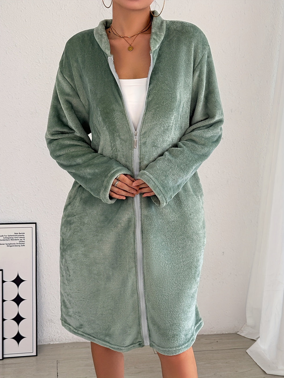 Women's thick flannel zip-up dressing gown
