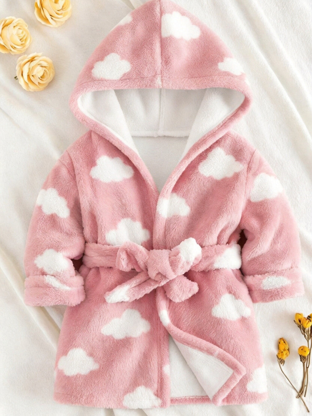 Baby white hooded flannel bathrobe