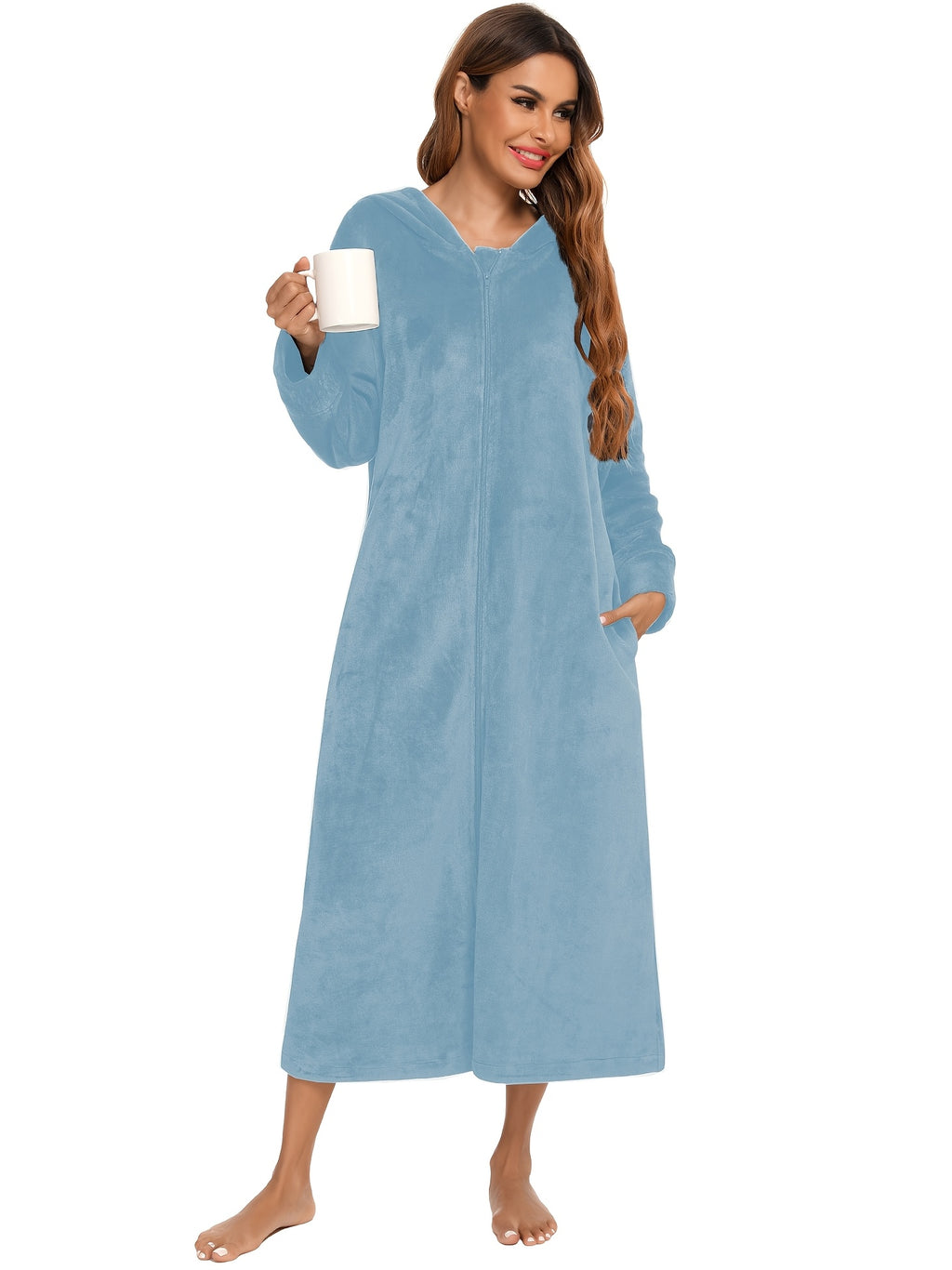 Women's long flannel zip-up dressing gown