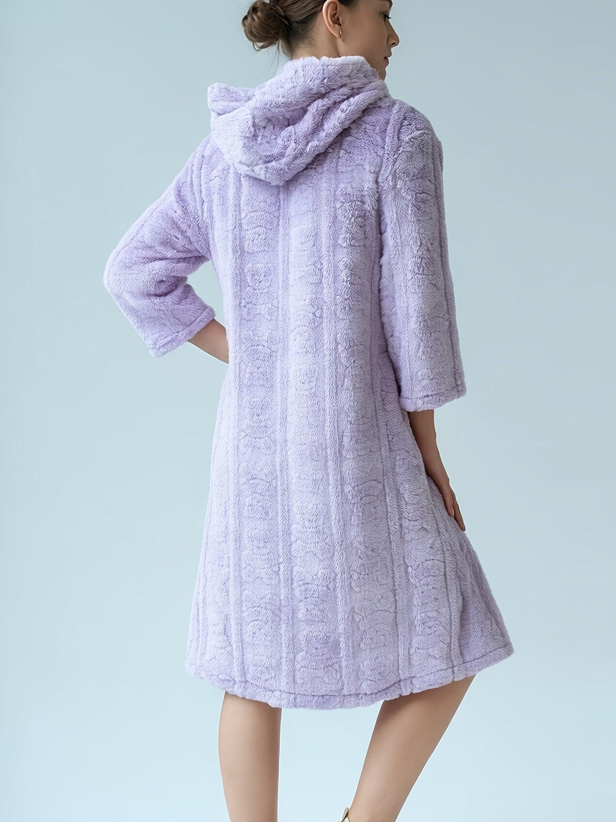 Women's heart print hooded zip-up dressing gown