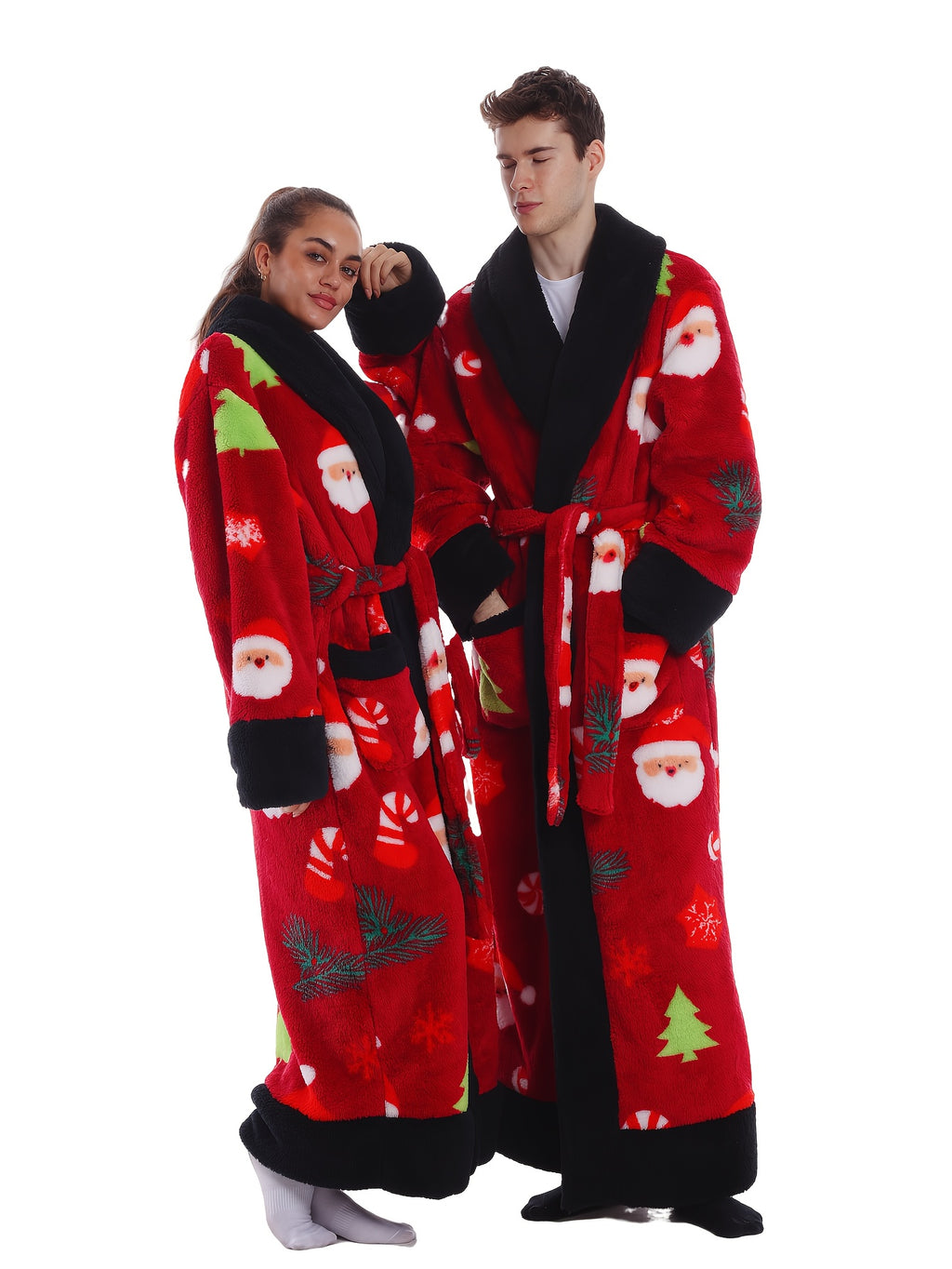 Unisex red Santa print hooded dressing gown