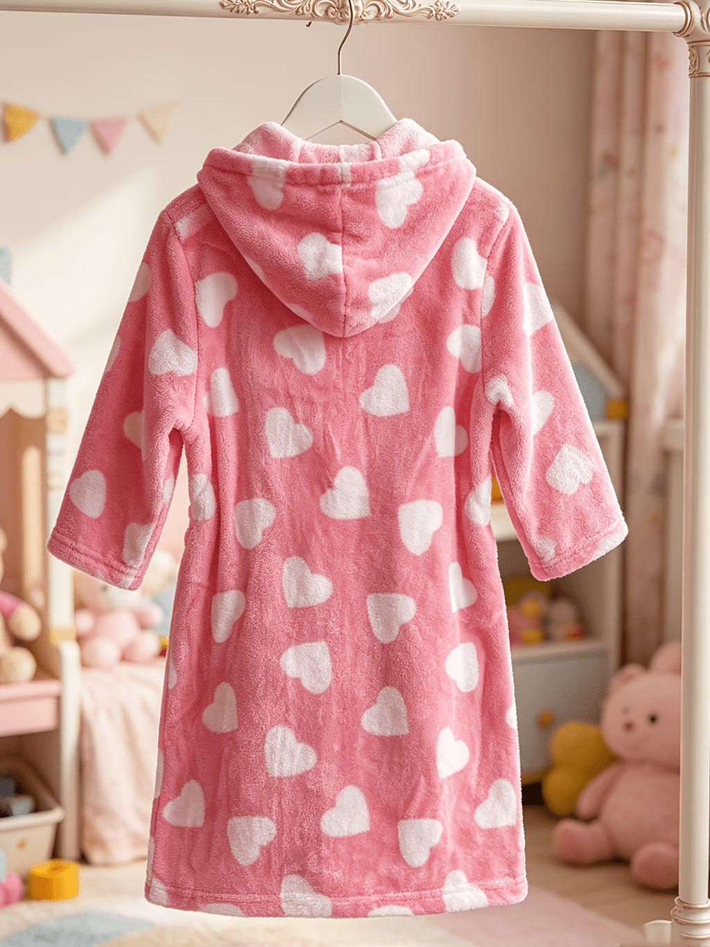 Baby pink hooded fleece bathrobe