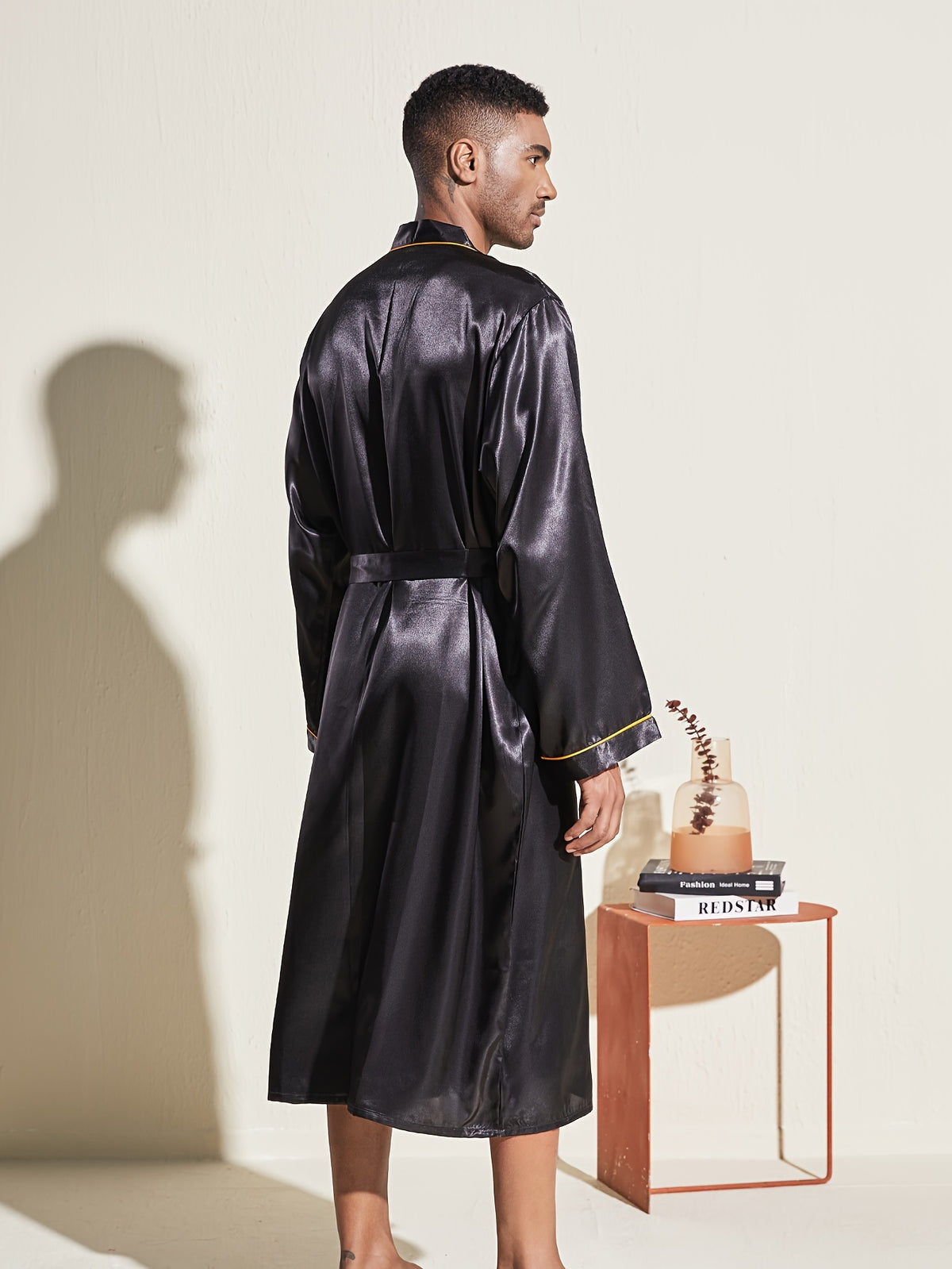 Men's gold trimmed satin dressing gown