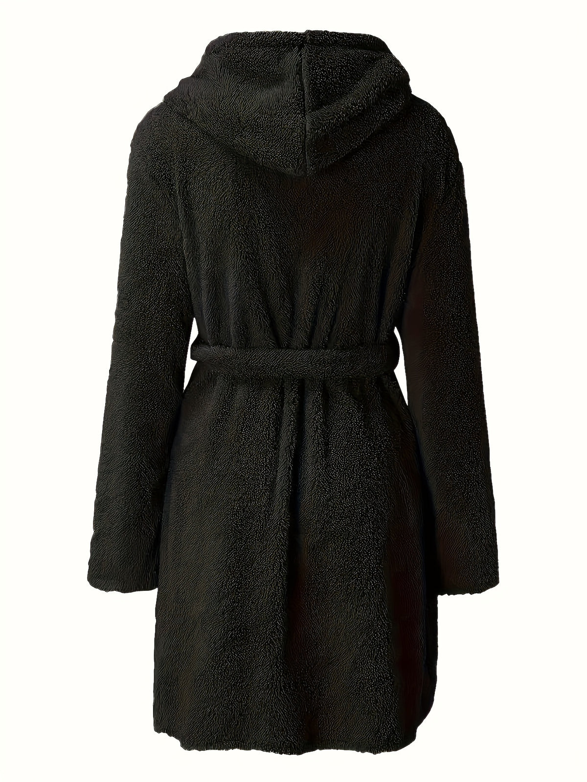 Women's hooded fleece bathrobe with pockets