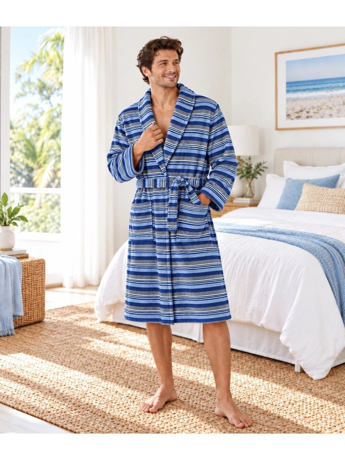 Men's striped bathrobe