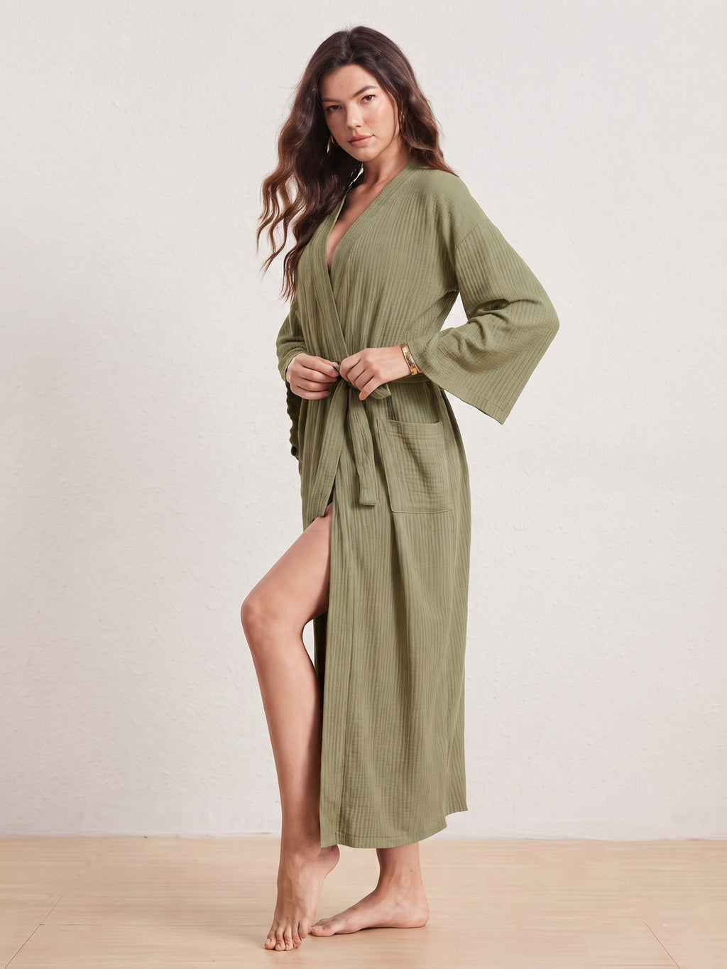 Women's white waffle lightweight dressing gown