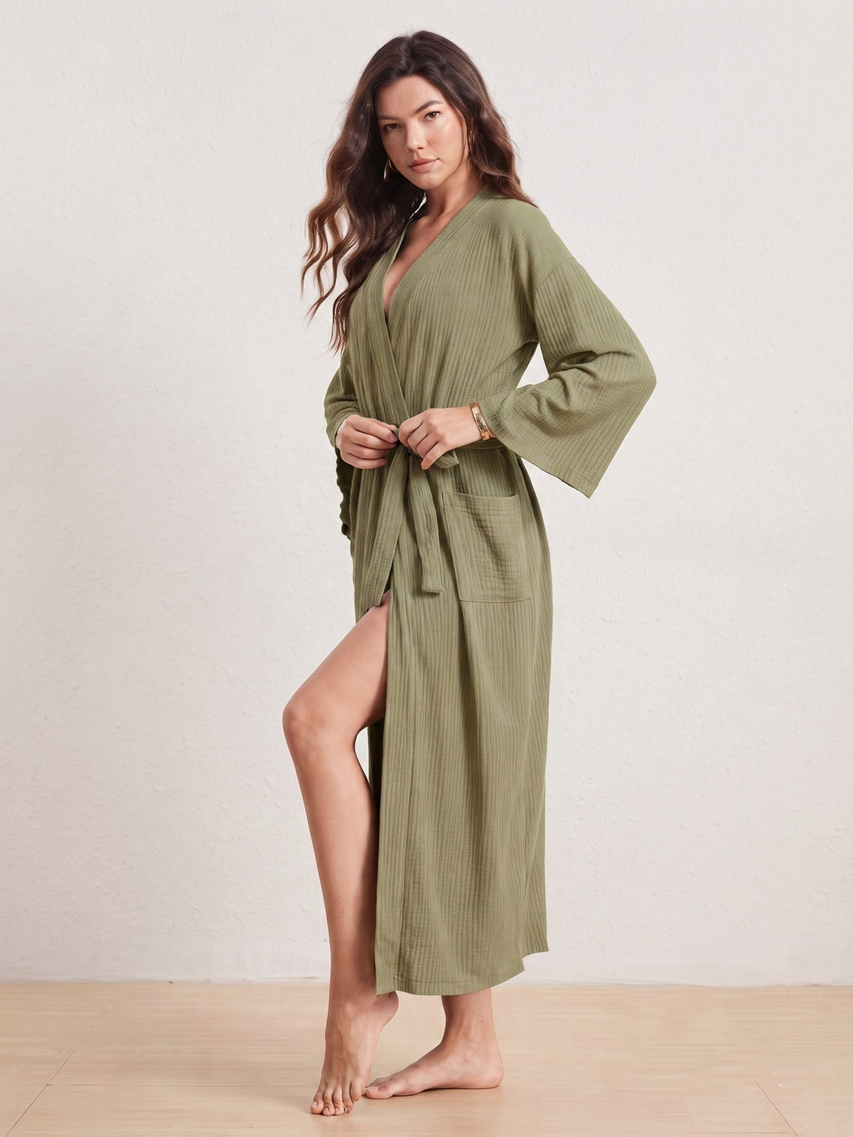 Women's white waffle lightweight dressing gown