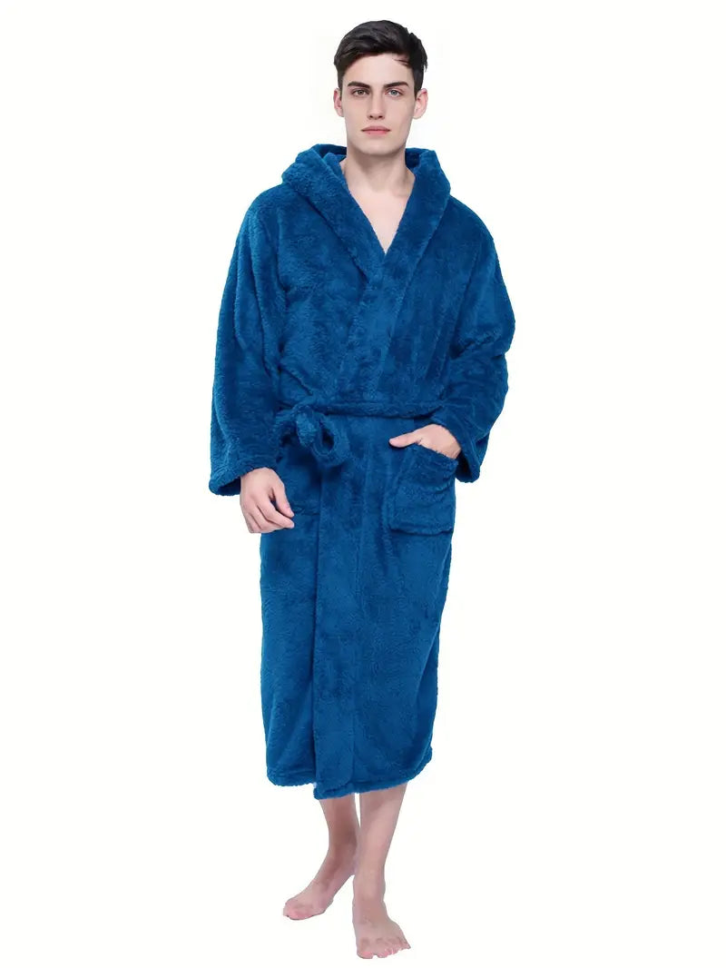 Men's soft warm hooded towelling bathrobe Image