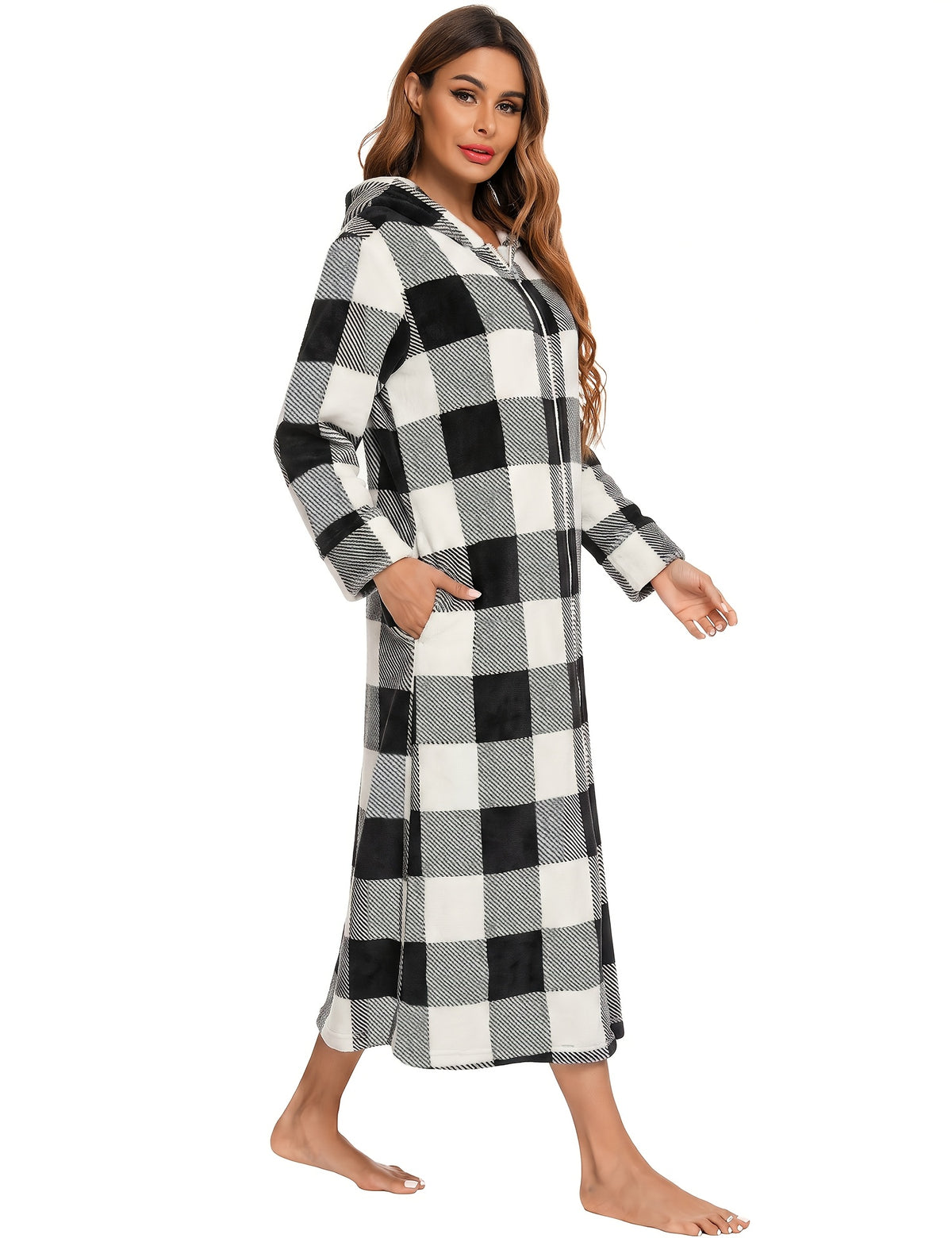 Women's Christmas flannel zip-up dressing gown