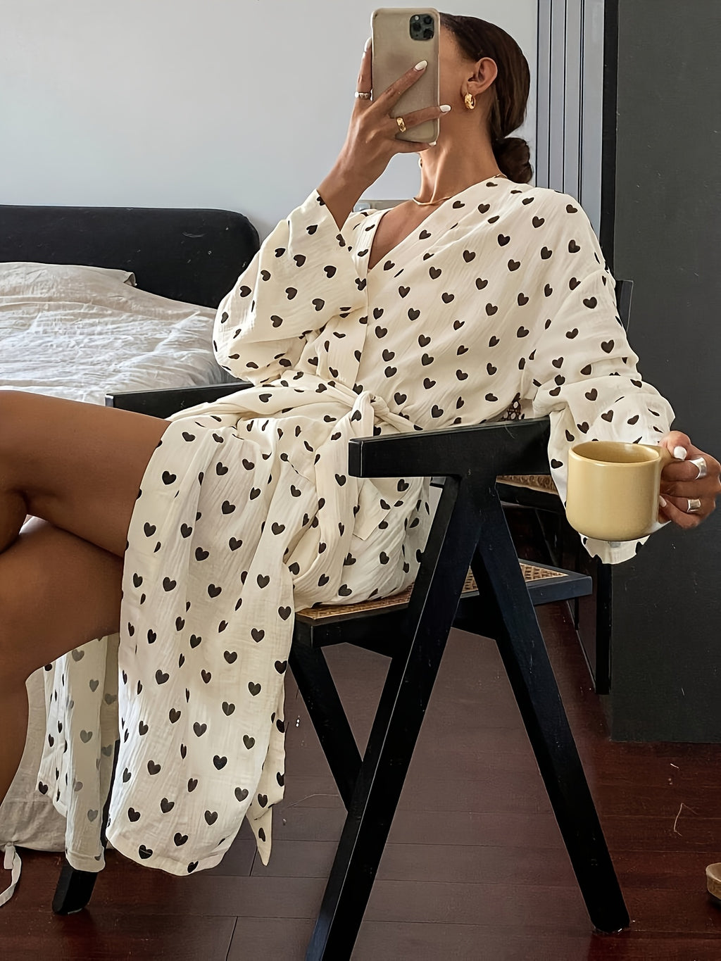 Women's cream polka dot dressing gown