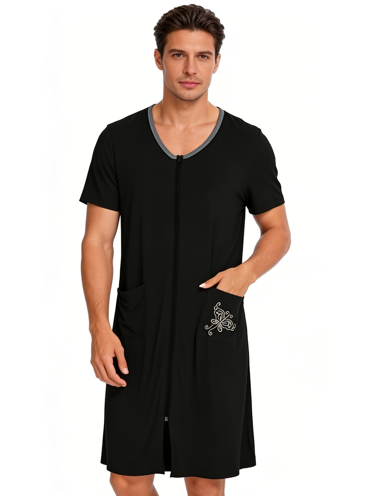 Men's zip front short sleeve lounge robe