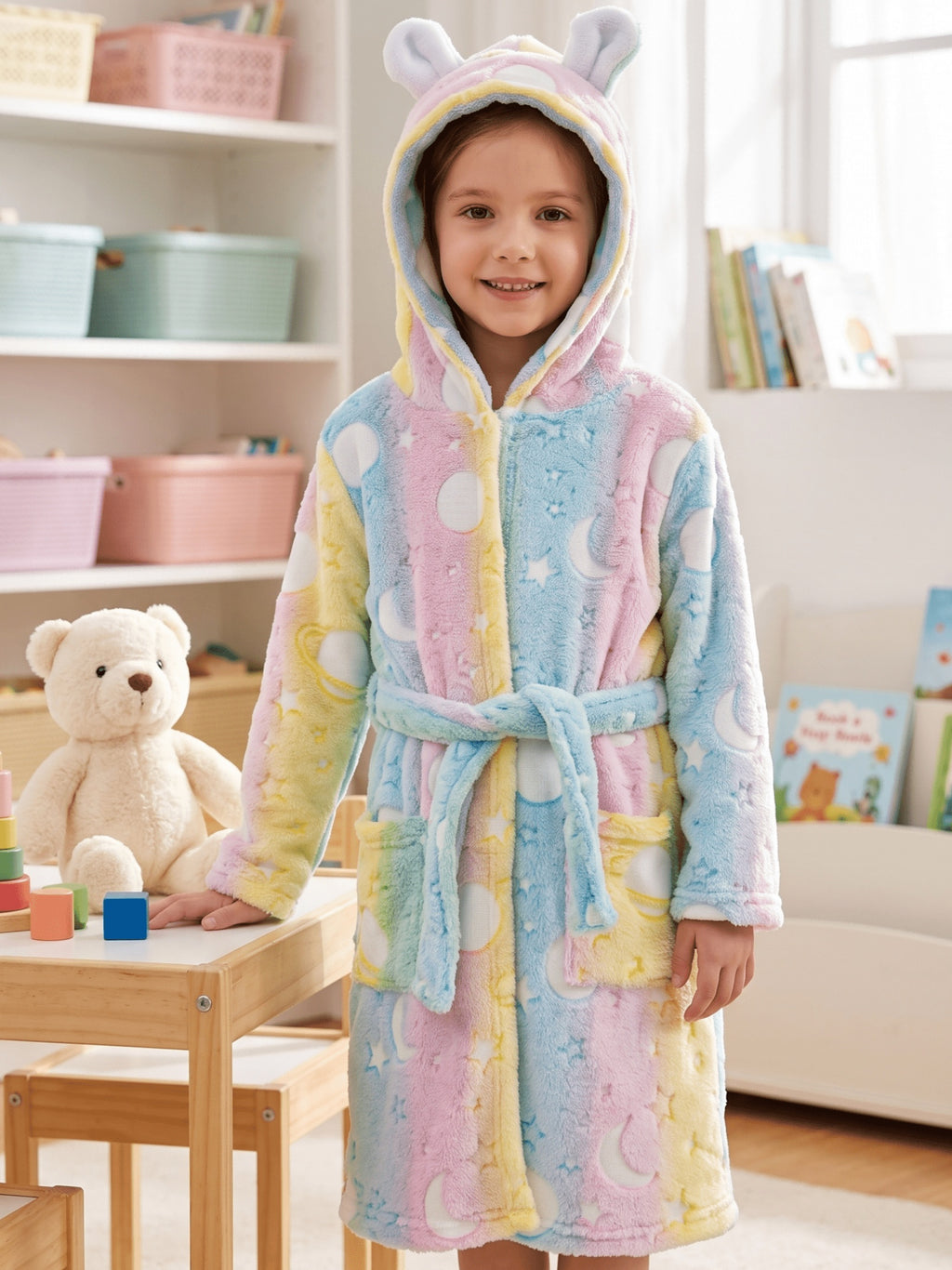 Kids' Fair Isle Christmas hooded fleece dressing gown