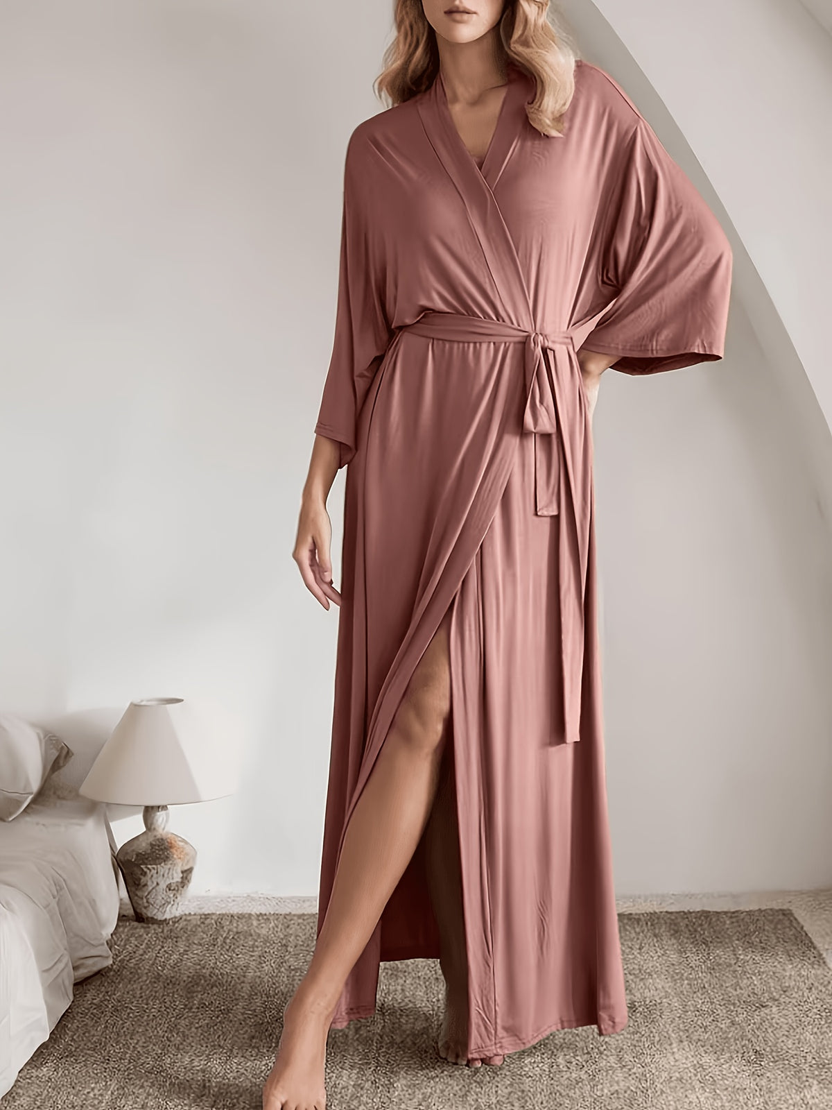 Women's red long satin dressing gown