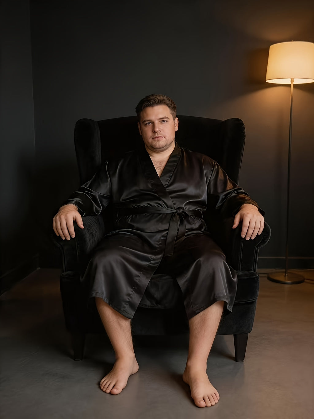 Men's white satin dressing gown