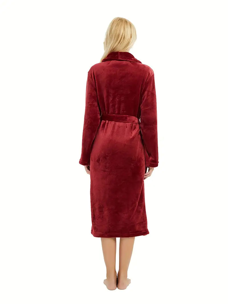 Women's long plain towelling bathrobe