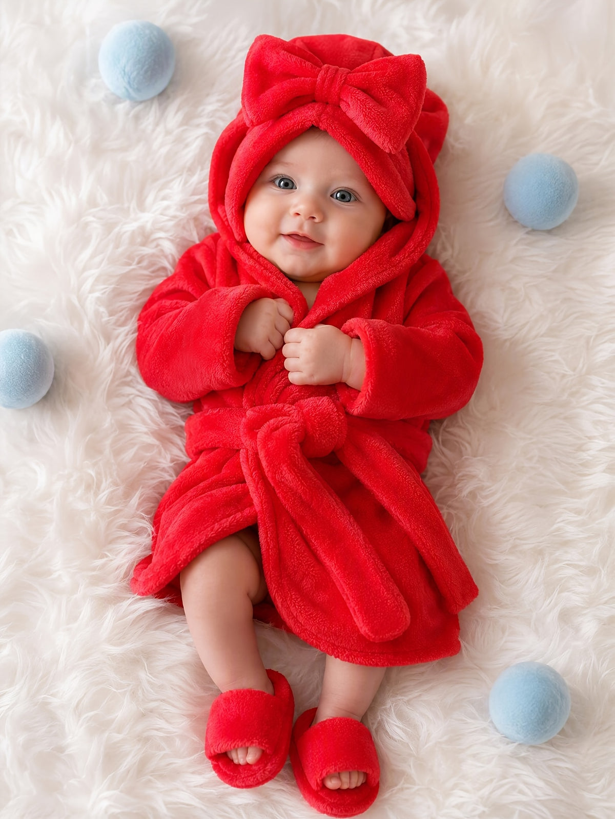 Newborn pink long hooded bathrobe