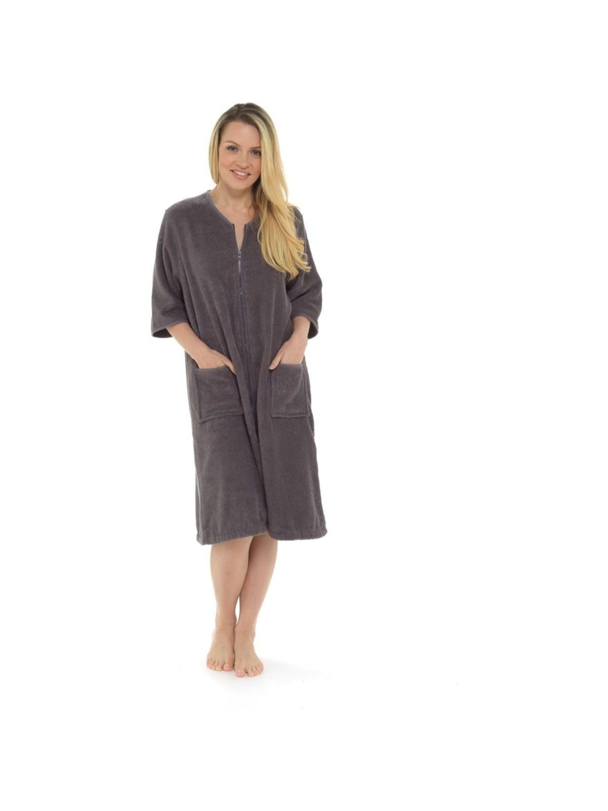 Women's zip-up towelling wrap dressing gown