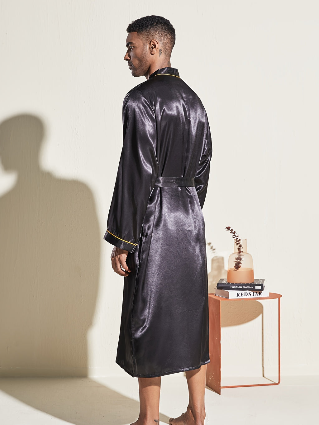Men's gold trimmed satin dressing gown