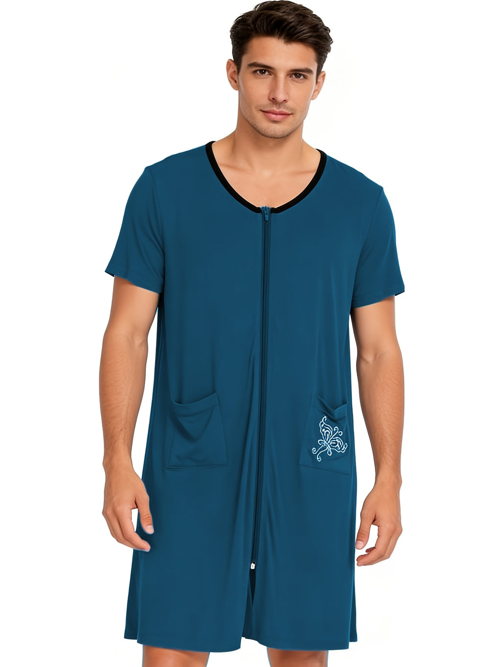 Men's zip front short sleeve lounge robe