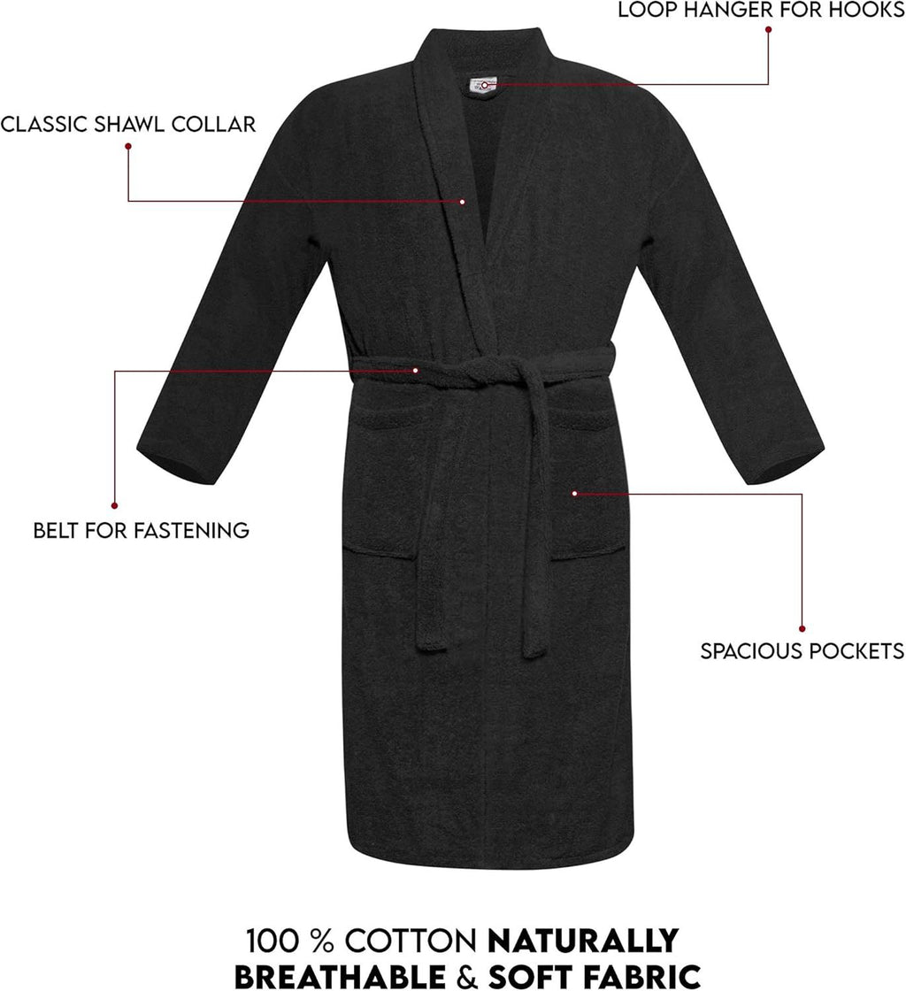 Unisex long terry towelling bathrobe with a shawl collar