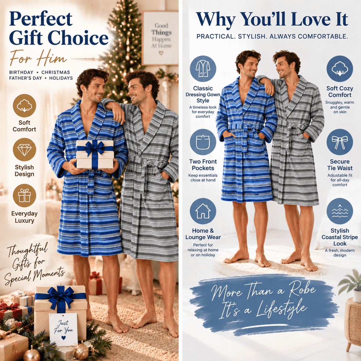 Men's striped bathrobe