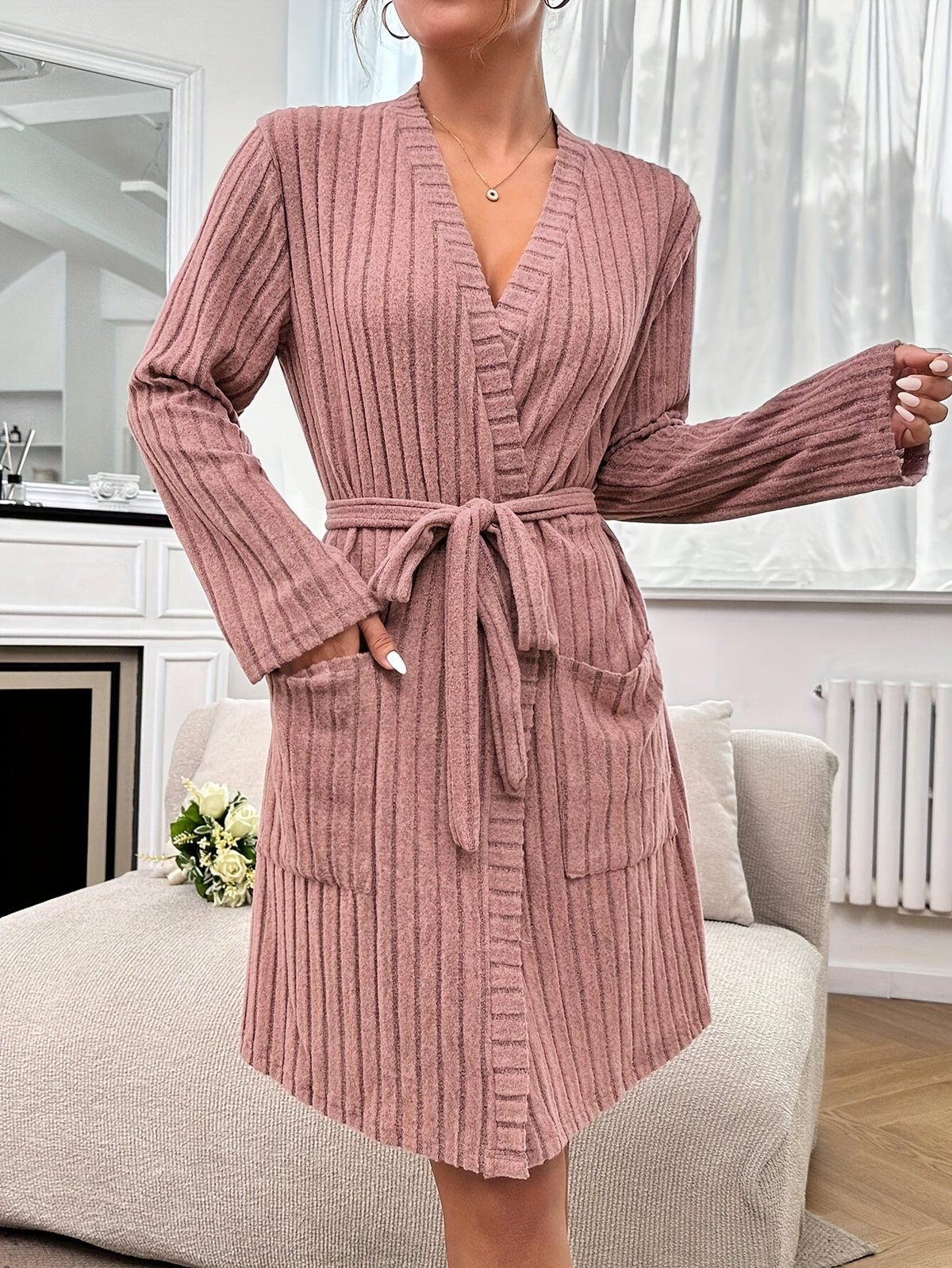 Women's bathrobe with a V neck