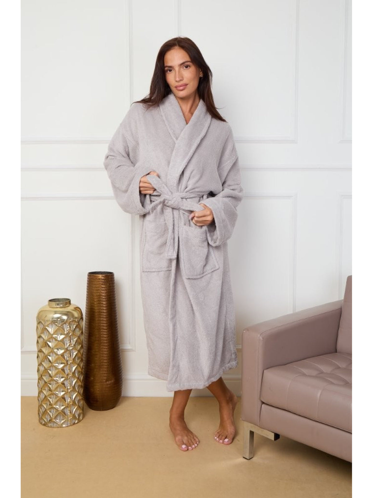 Unisex cotton bathrobe with a shawl collar