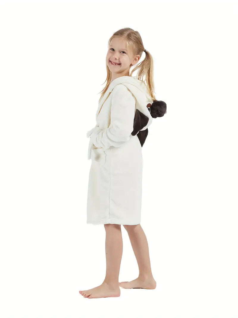 Girls' white animal print fleece bathrobe