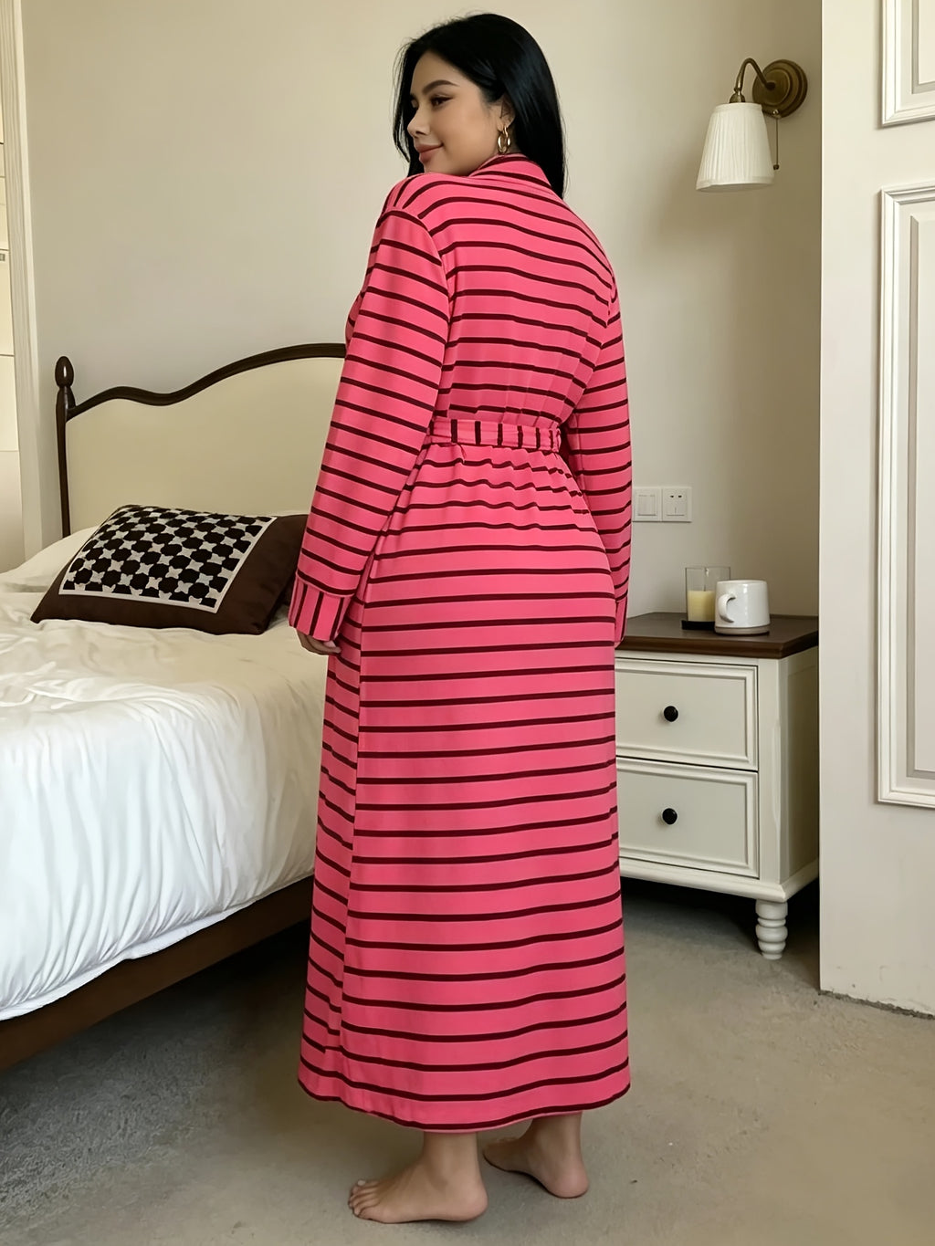 Women's plus size striped dressing gown