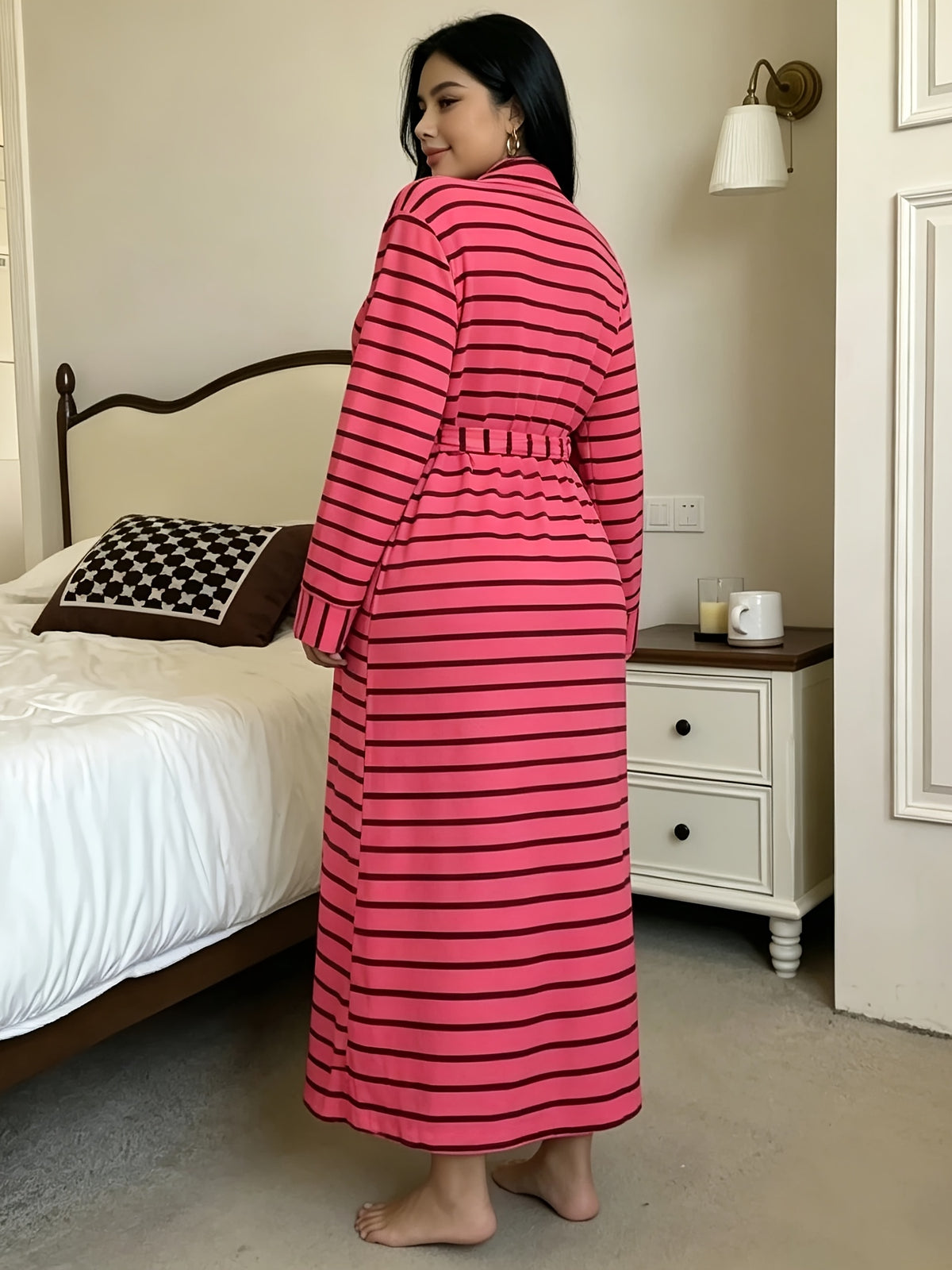 Women's plus size striped dressing gown