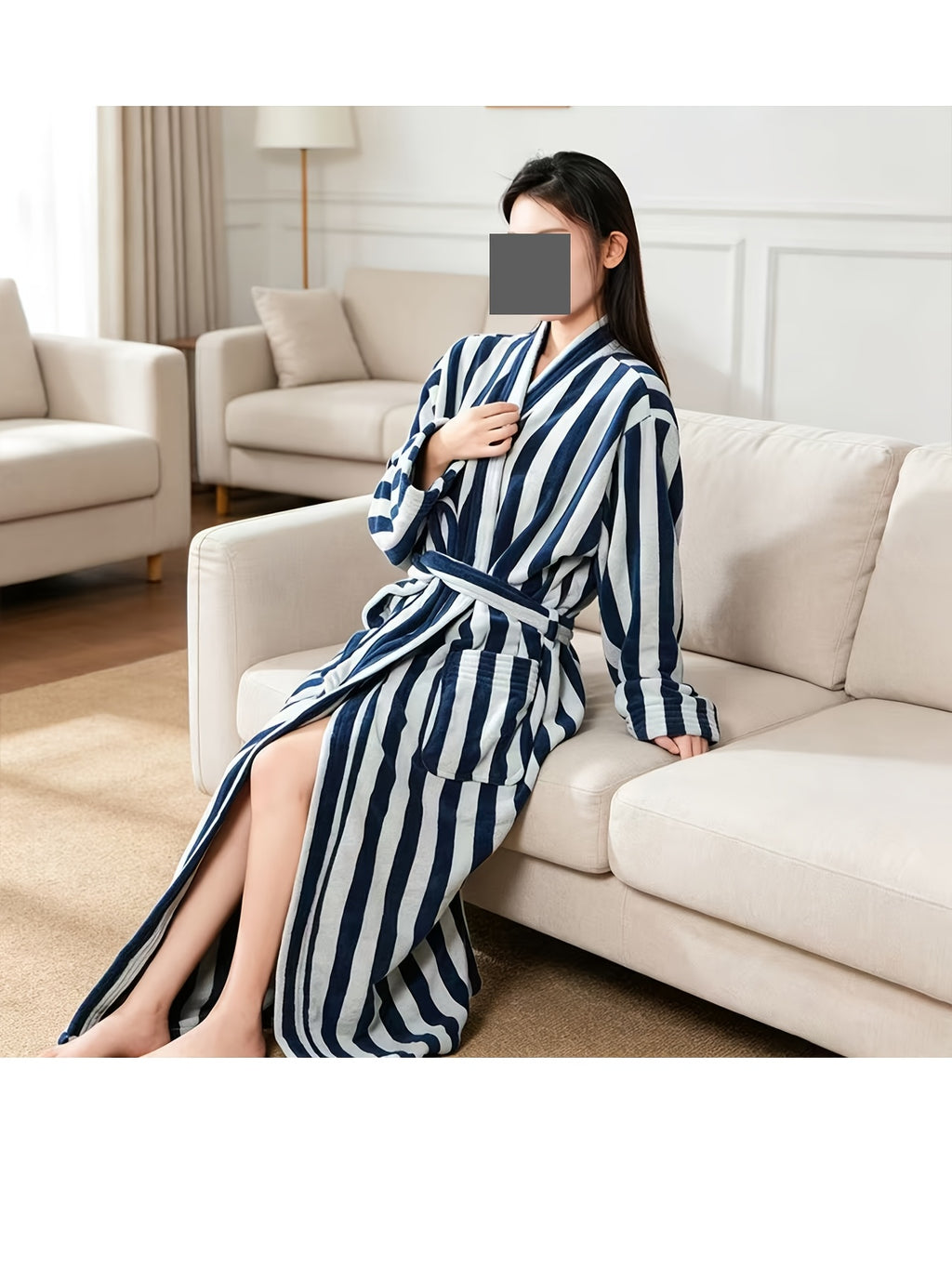 Women's yellow striped dressing gown