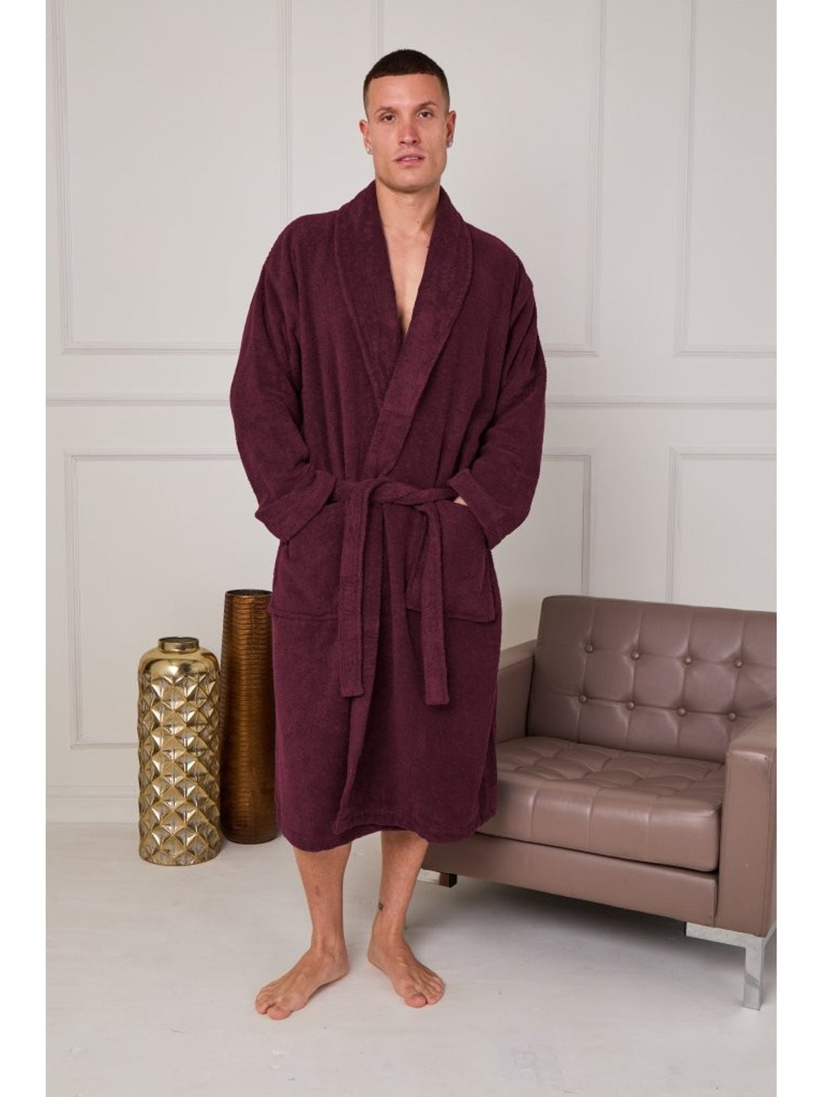 Unisex cotton bathrobe with a shawl collar
