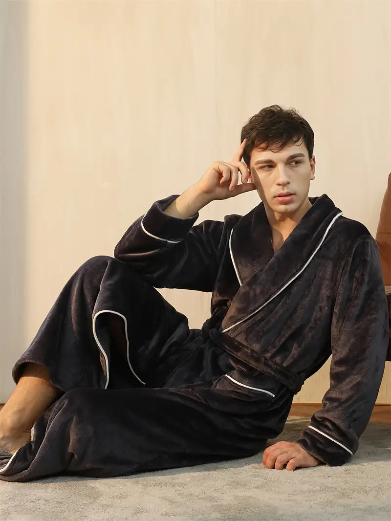 Men's long thick towelling bathrobe
