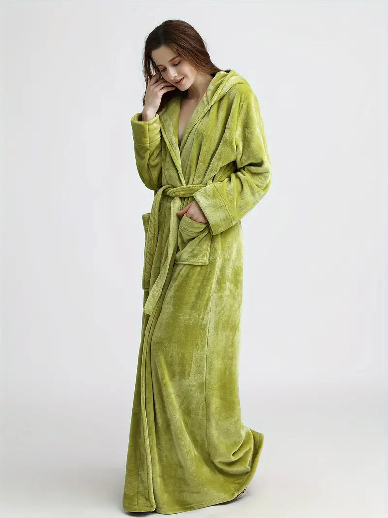 Women's long thick hooded towelling bathrobe