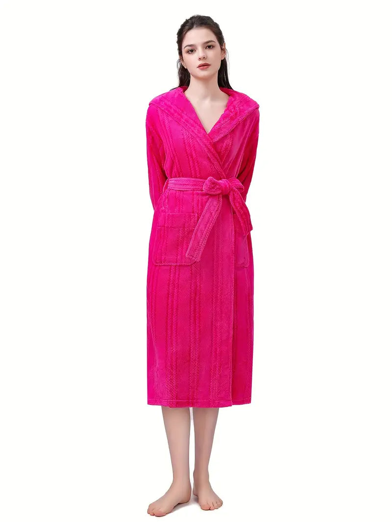 Petite hooded fleece bathrobe