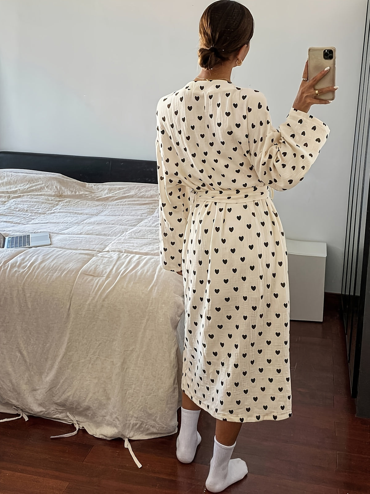 Women's cream polka dot dressing gown