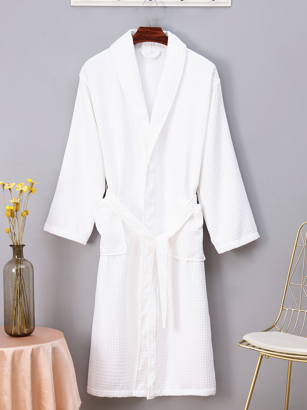 Women's pink waffle bathrobe