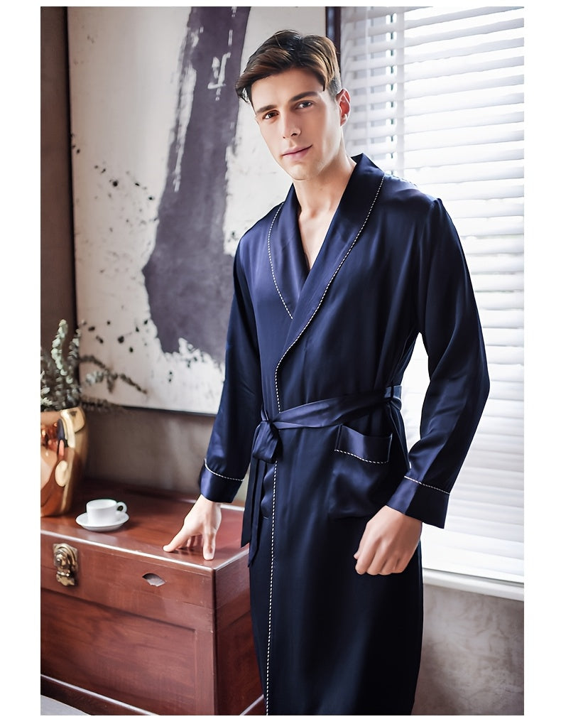 Men's navy mulberry silk dressing gown