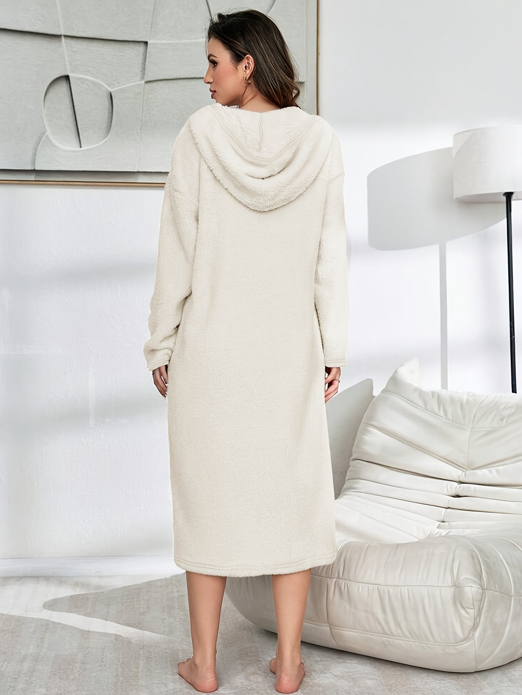 Women's fleece lined zip-up dressing gown