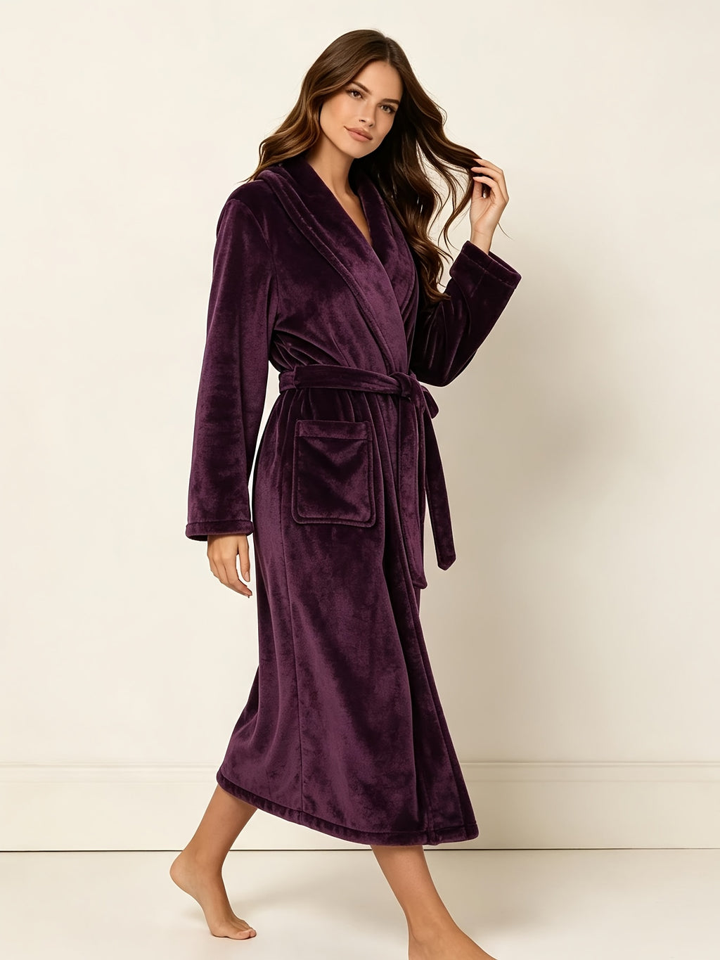 Women's plum flannel long dressing gown