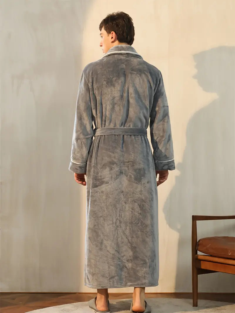 Men's long thick towelling bathrobe