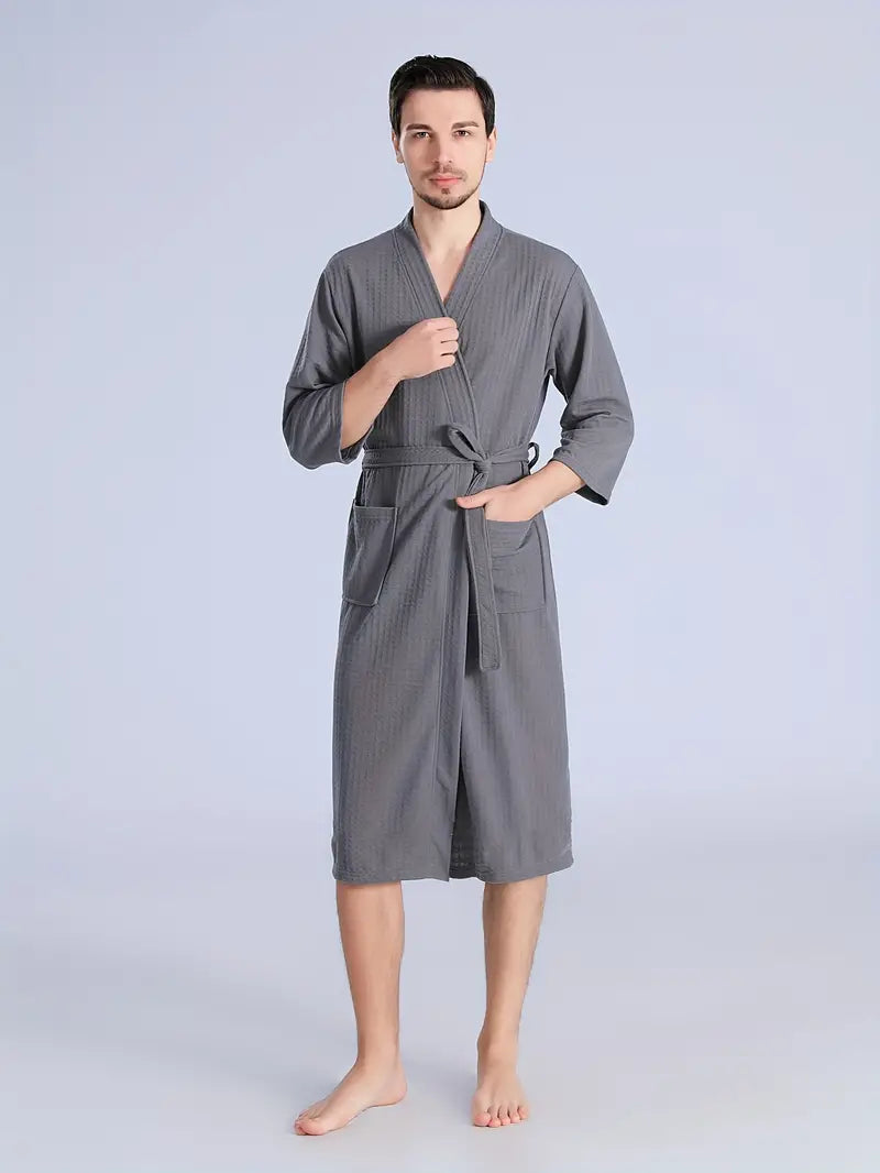 Men's short waffle bathrobe