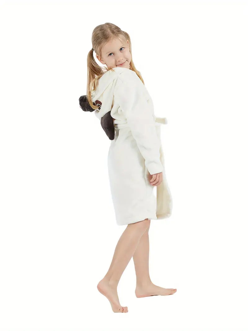 Girls' white animal print fleece bathrobe Image