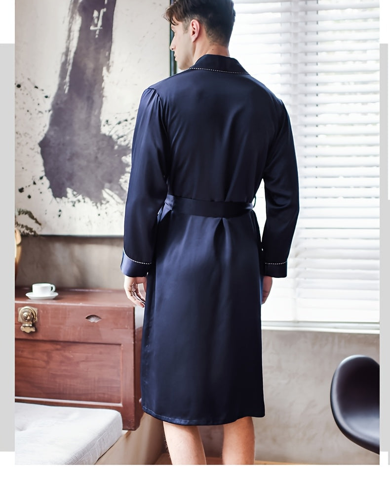 Men's navy mulberry silk dressing gown