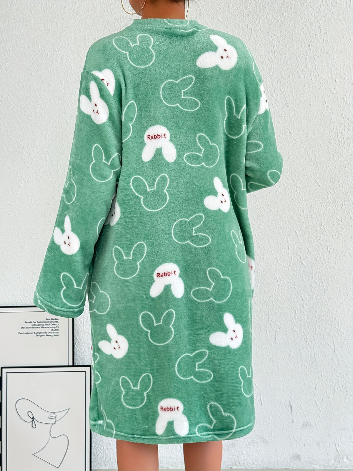 Women's pink patterned flannel zip-up dressing gown