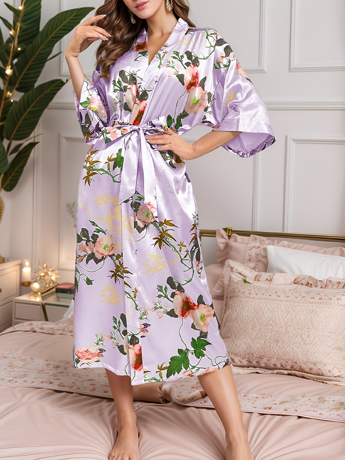 Women's floral satin maternity dressing gown