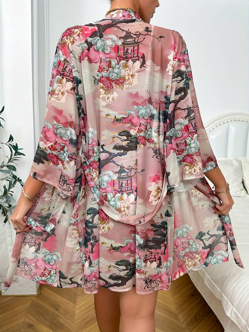 Women's short stretch kimono robe